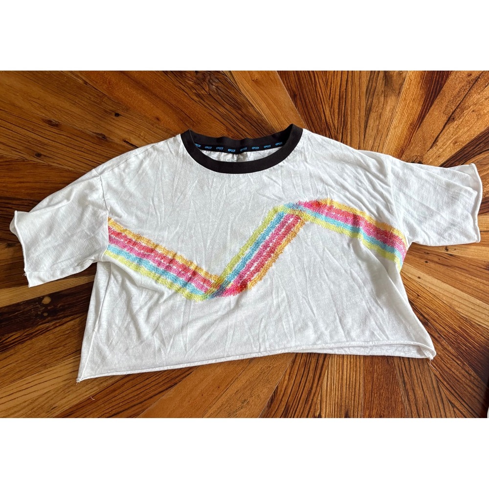 White Crop Top with Rainbow Chevron Stripe
